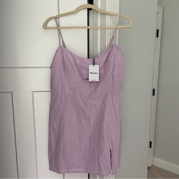NWT SHOWPO Nerissa Mini Dress Cut Out Side Split Dress in Lilac Purple - Picture 2 of 5